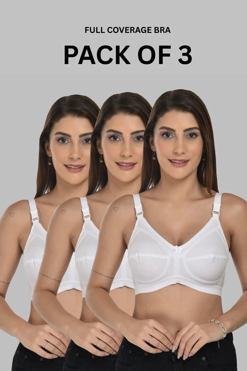 Full Coverage Heavy Bust Minimizer Bra Non Padded White Nude Bra (Pack of 3)