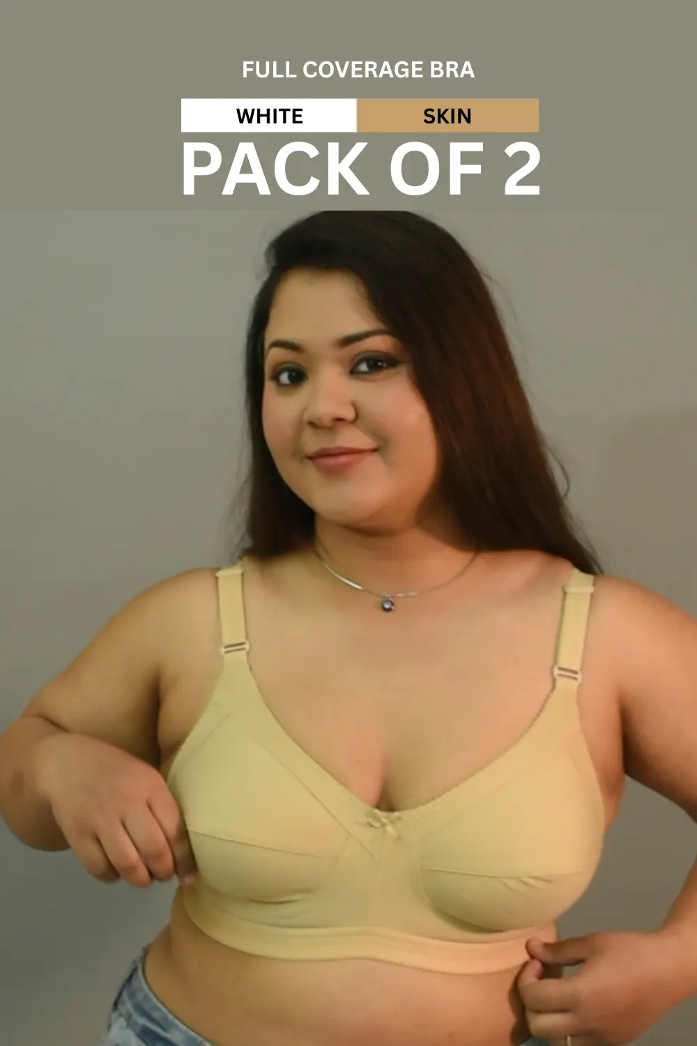 Full Coverage Minimizer Bra Non Padded Non Wired White Skin Bra (Pack of 2)