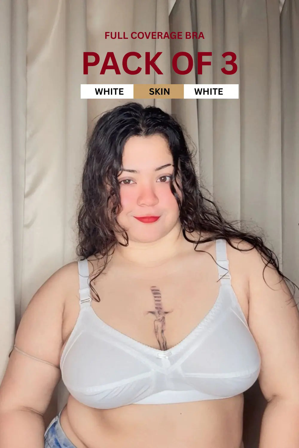 Full Coverage Plus Size Minimizer Bra Non Padded White Bra (Pack of 3)