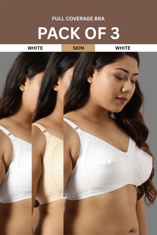 Full Coverage Minimizer Bra | Non Padded | B C D Cup Sizes | 3 Hook Bra ( Pack of 3 )