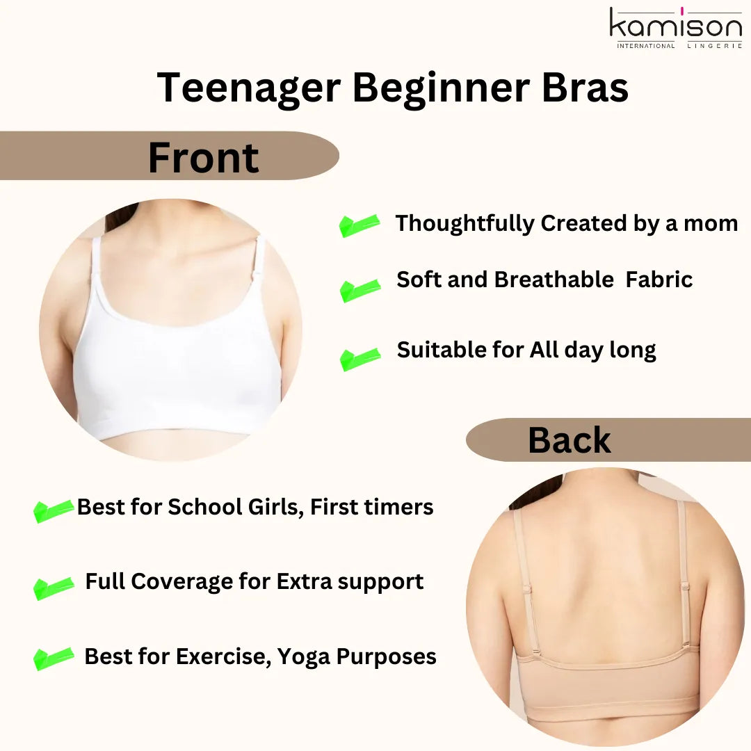 Teenager Beginners Sports Bra for Girls Black (pack of 3)