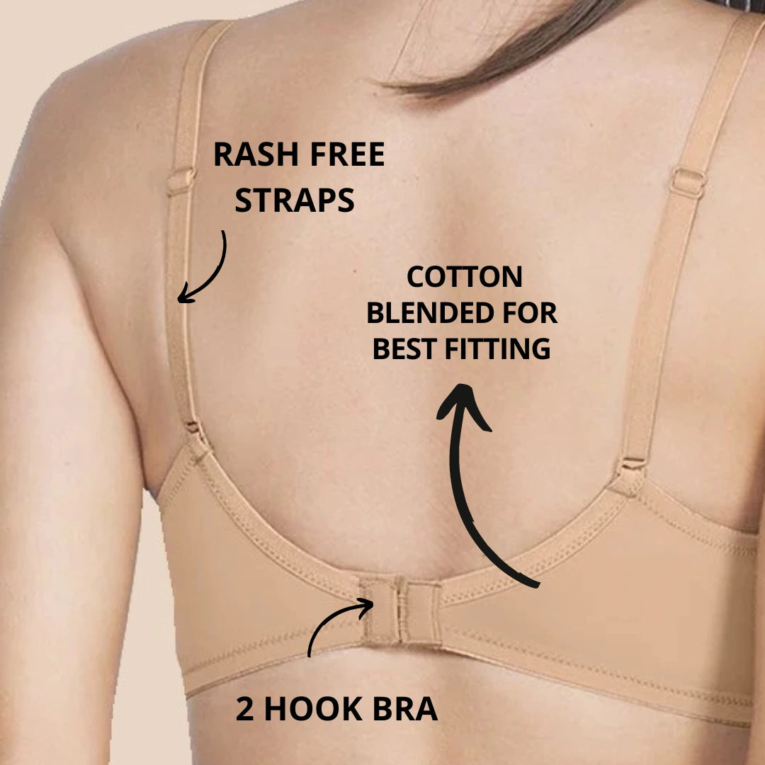 Lightly Padded Polyamide Cotton T-Shirt Bra for Women - Padded, Wireless,  3/4th Coverage Black Bra (Pack of 2) –