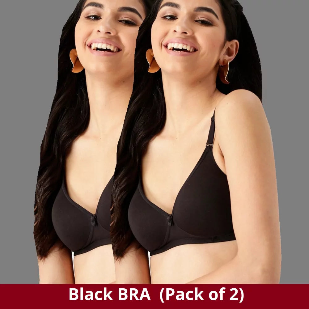Tshirt Seamless Non Padded Bra Cotton Double Layer Black Bra for Girls –