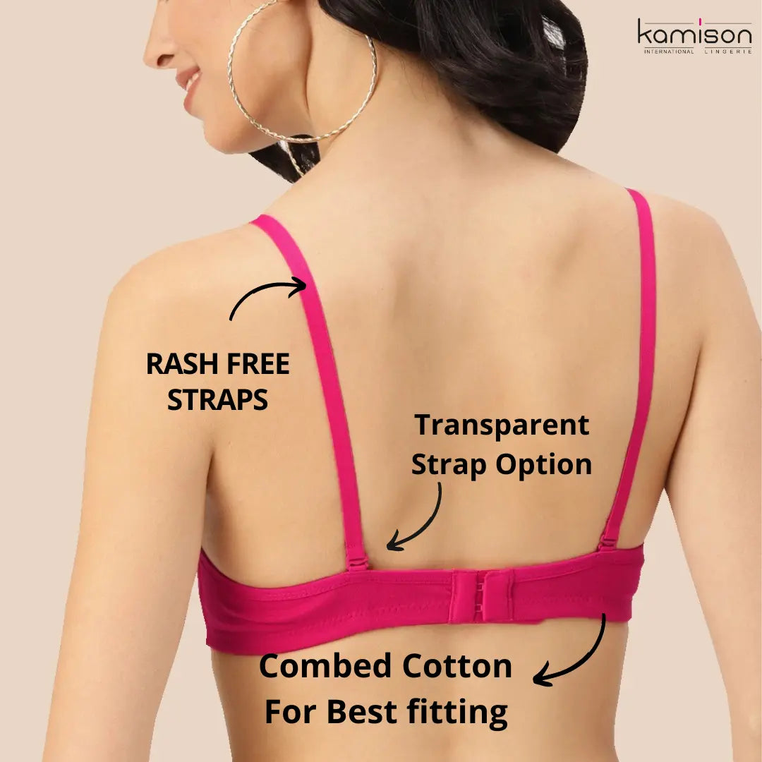 Cotton Transparent Backless T-Shirt Minimiser Bra for Women/Girls Pack of 2