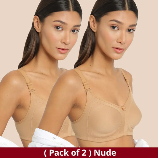 Kamison Non Padded Seamless T-Shirt Bra | Double Layer Fabric no| No Bra  Lines | Fully Adjustable Strap (Pack of 2) Black - Burgundy