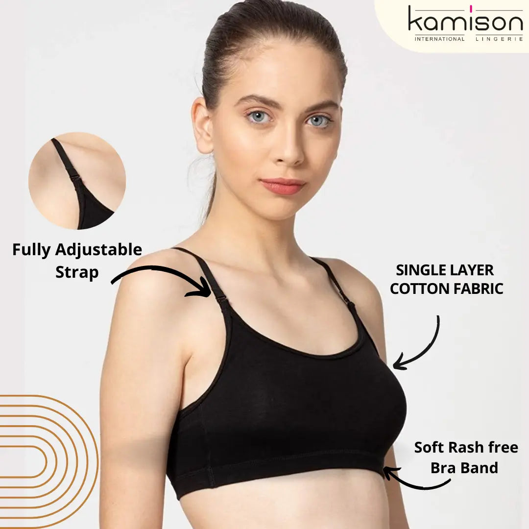 Teenager Beginners Sports Bra for Girls Black (pack of 3)