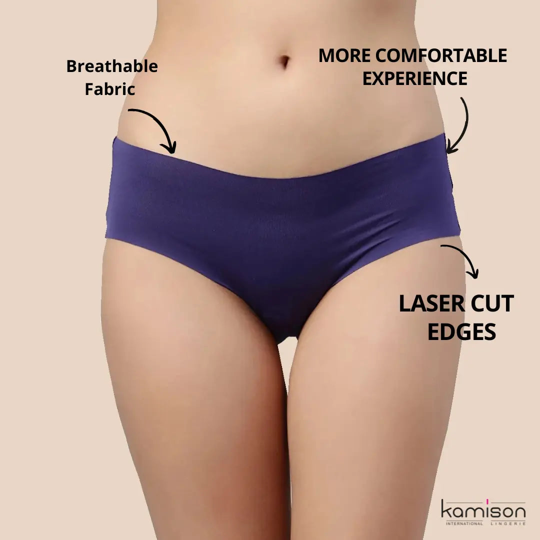 Pack of 4-Woman Ice Silk Mid-Waist Laser Cut Underwear Seamless Panties